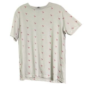 Denim & Flowers White Pink Flamingo Print T Shirt Sz M Slim Fit GUC